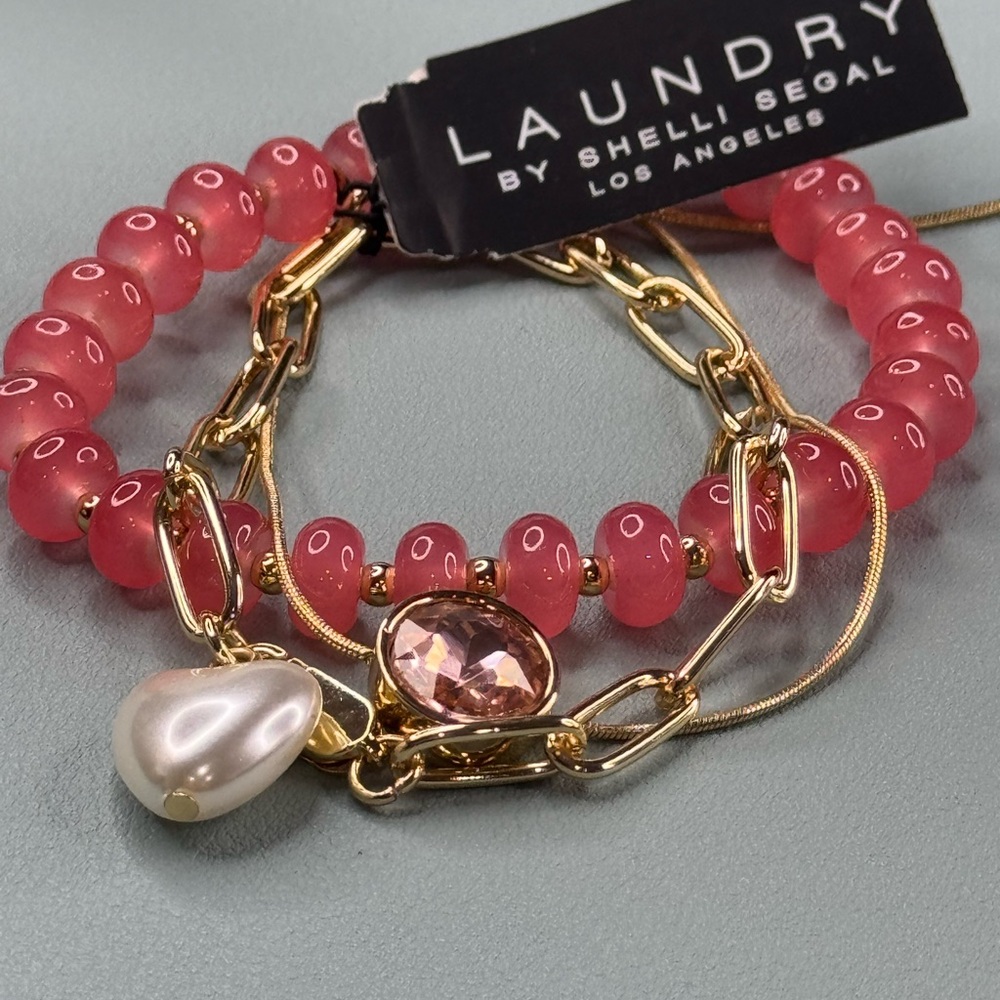 Laundry By Shelli Segal Pink and Gold Layered Bracelet